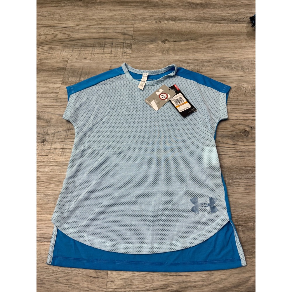 Under Armour Girls HeatGear Mesh Short Sleeve Athletic Shirt Blue YSM 8 NWT